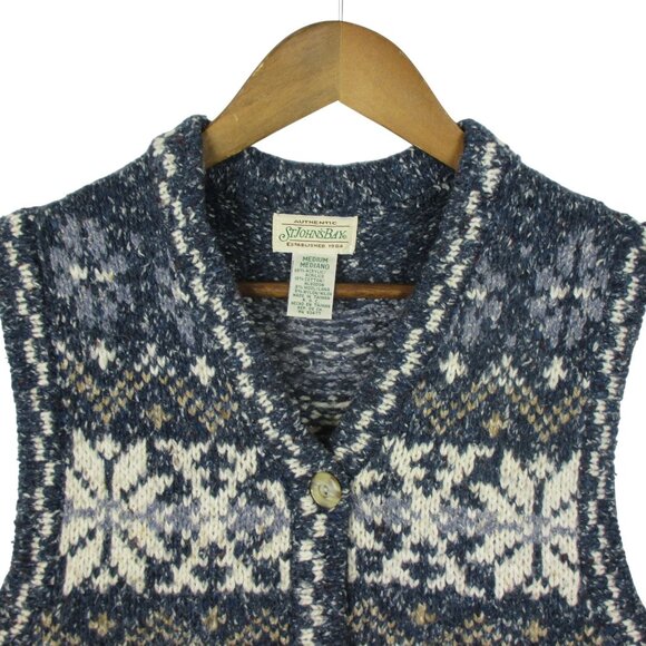 St John's Bay Knit Sweater Vest Blue Size M Vintage Wool Blend Preppy Chunky - Picture 2 of 5